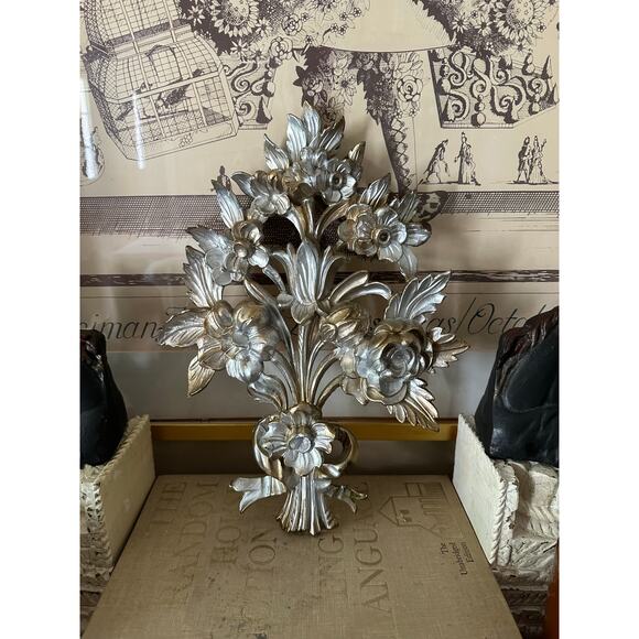 Vintage Wall Decor Golden Flowers made in Italy hanging art country bouquet 14” - Picture 10 of 14